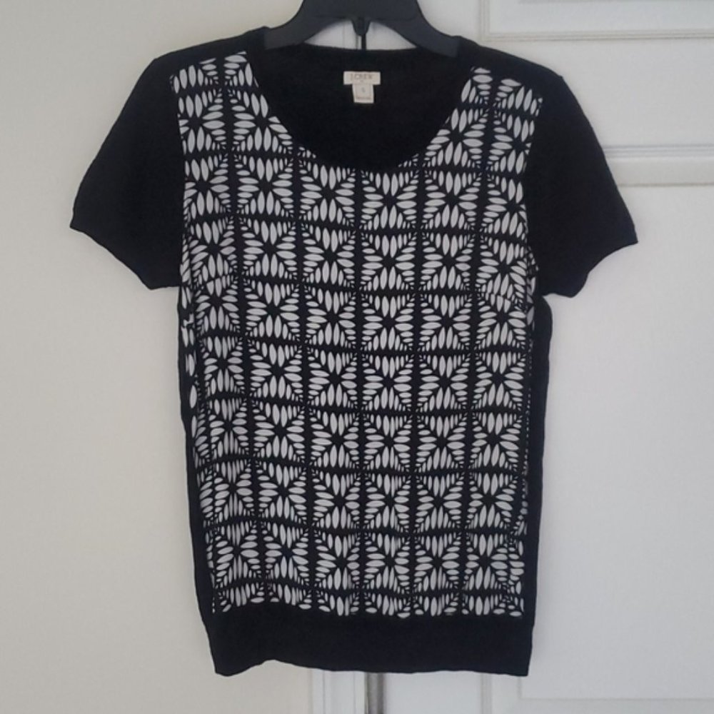 J. Crew Black Ivory Short Sleeve Floral Print Top